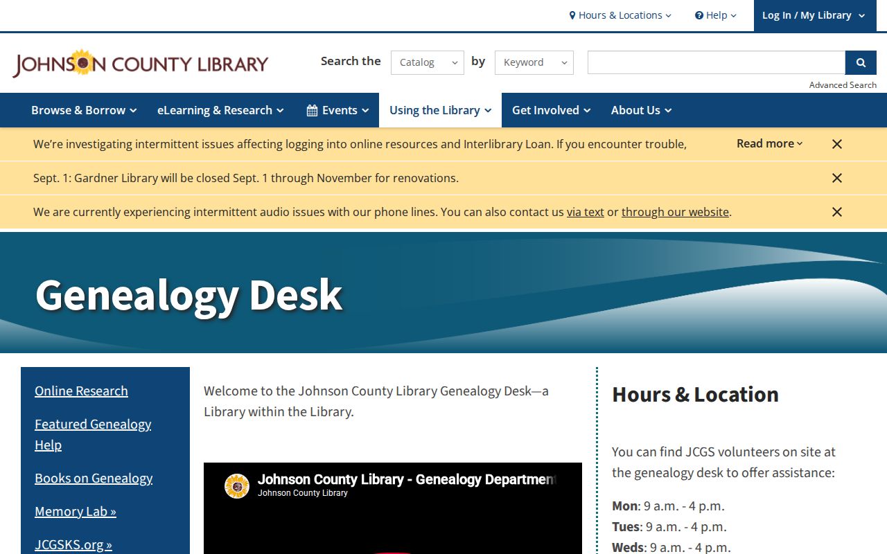 Johnson County Library genealogy desk for Lenexa city directory research