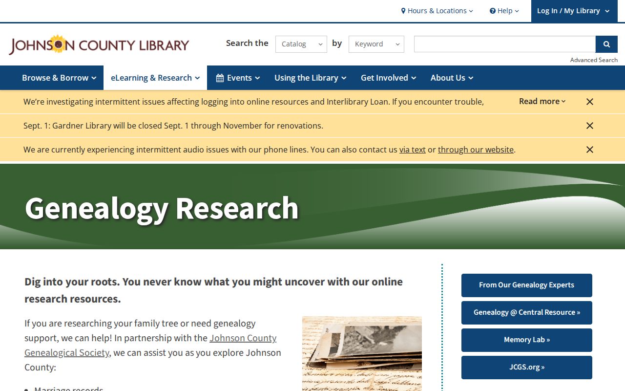 Johnson County Library genealogy databases supporting Lenexa city directories