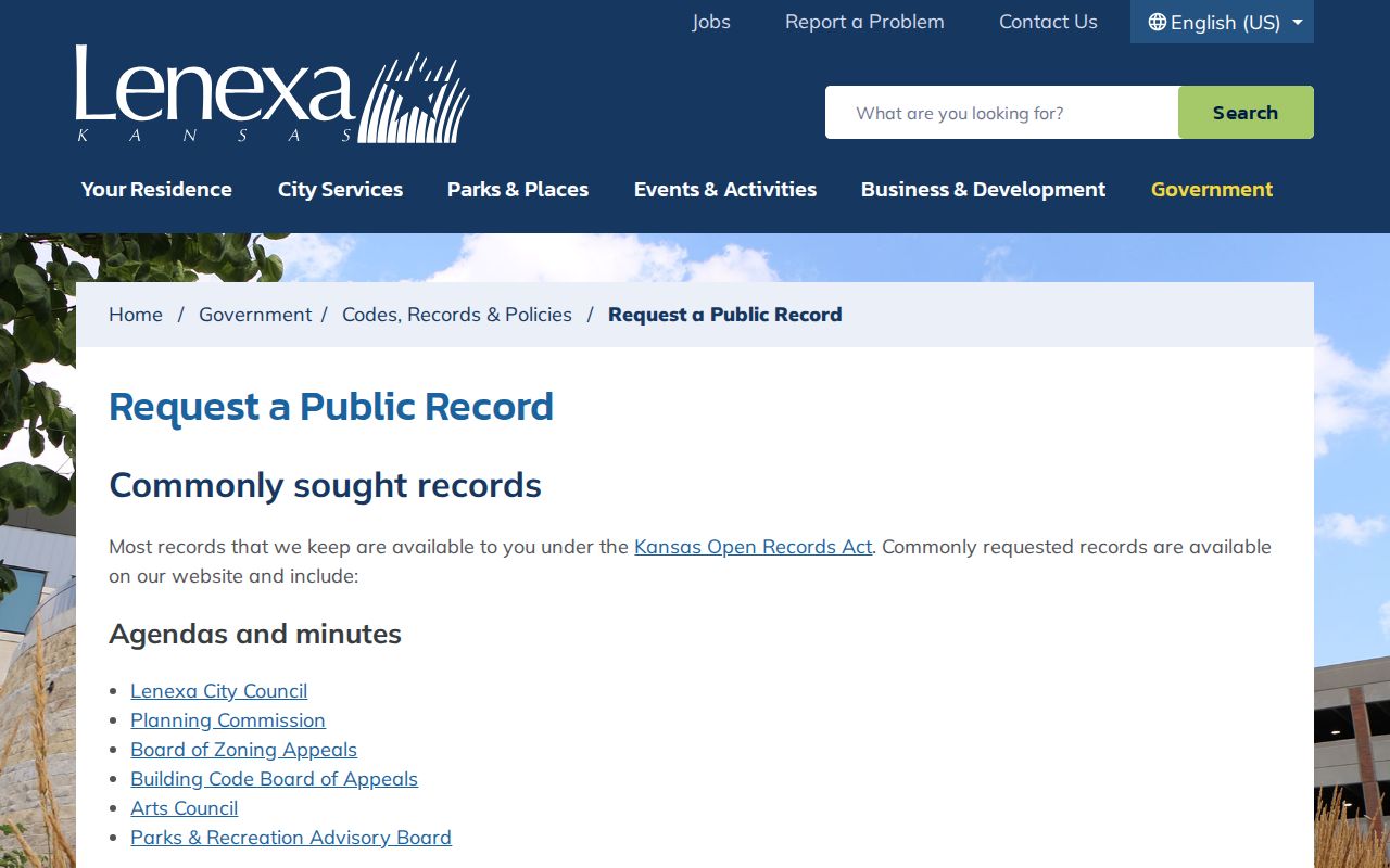 Lenexa residents directory city public record request