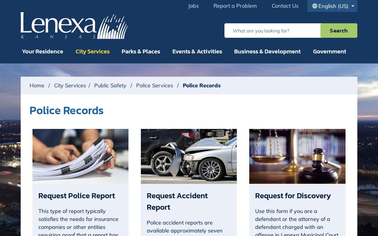Lenexa residents directory police records request page