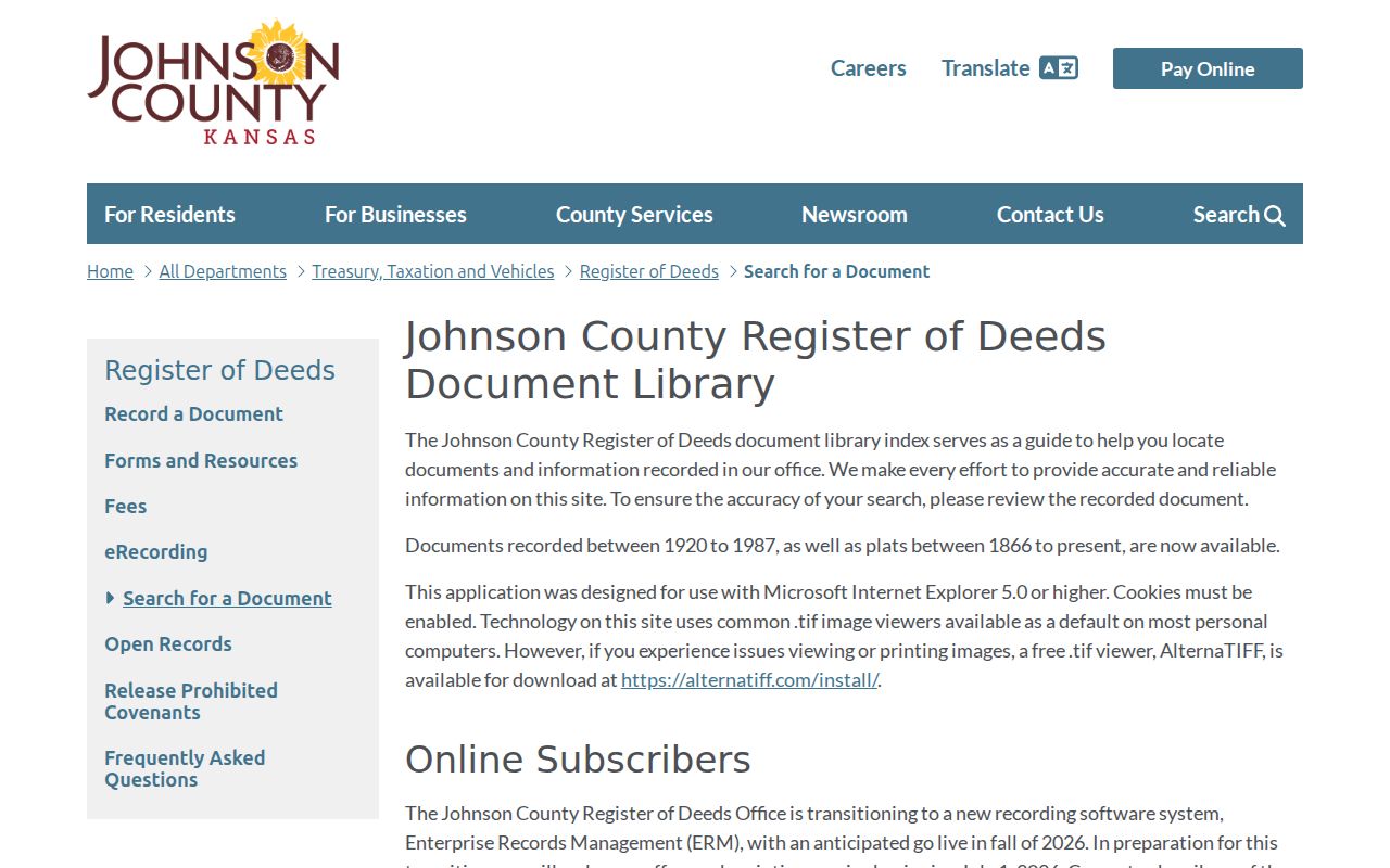 Johnson County recorded document library for Lenexa deed research