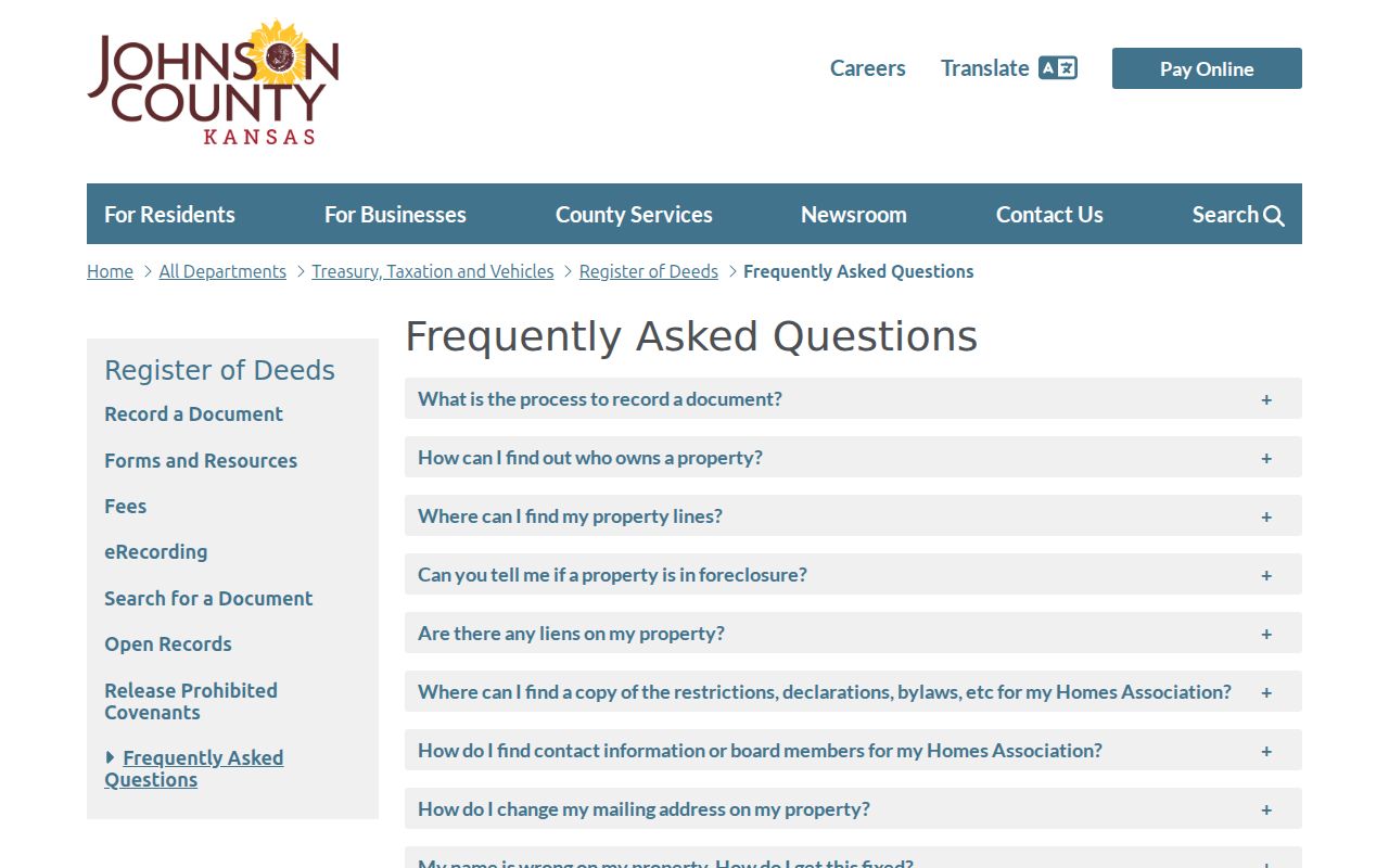 Johnson County Register of Deeds research guidance for previous residents