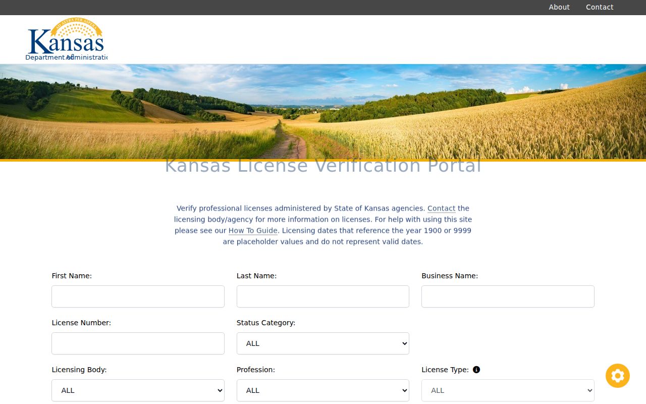 Kansas professional license verification fields for a Lenexa resident lookup