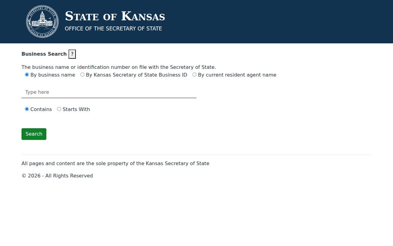 Kansas business entity search used to verify a Lenexa affiliation