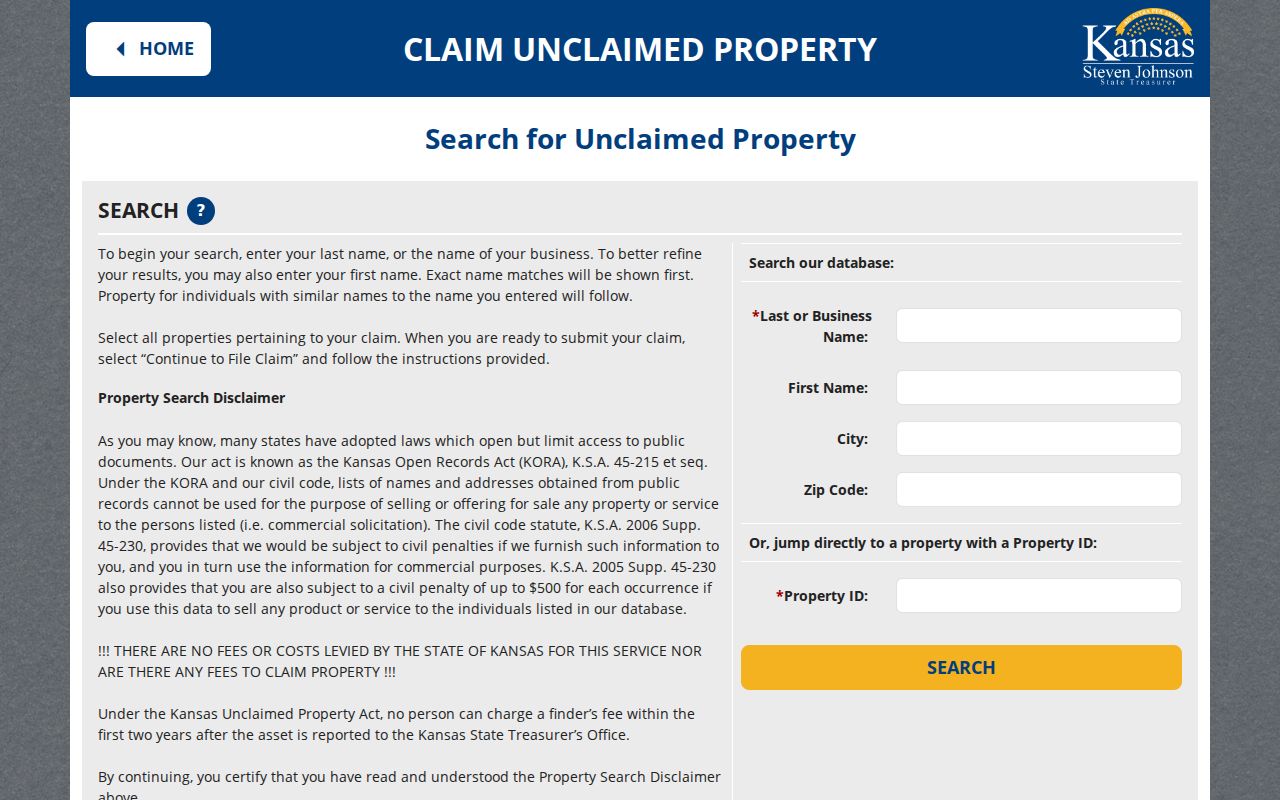 Kansas unclaimed property search for a Lenexa heir inquiry