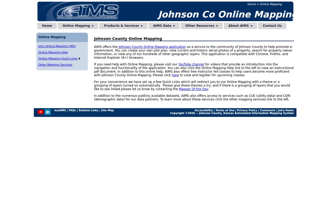 AIMS online mapping guide for parcel research in Lenexa